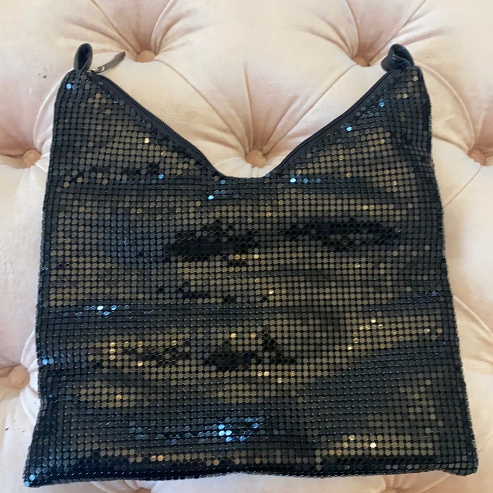 Black metal chain bag